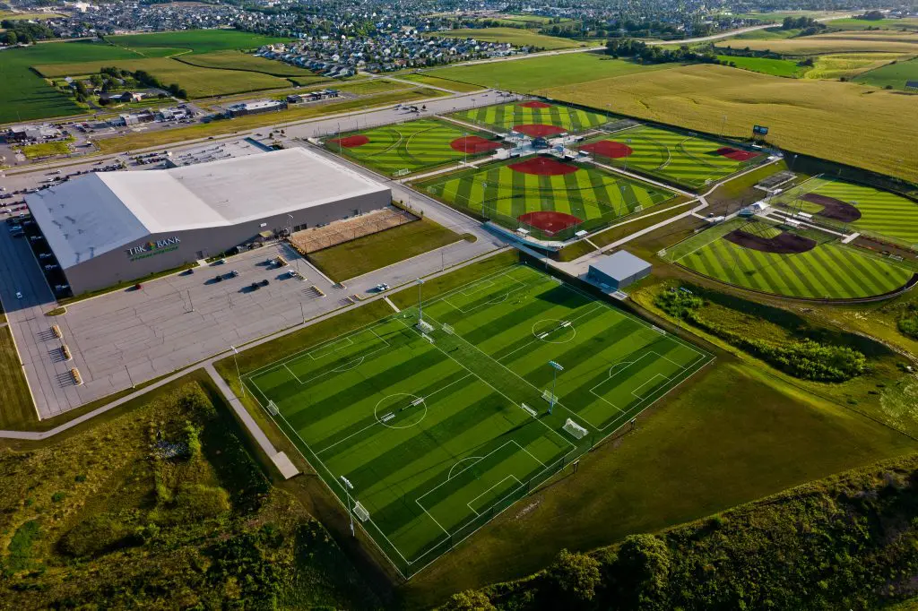 Aerial view of a large outdoor sports complex